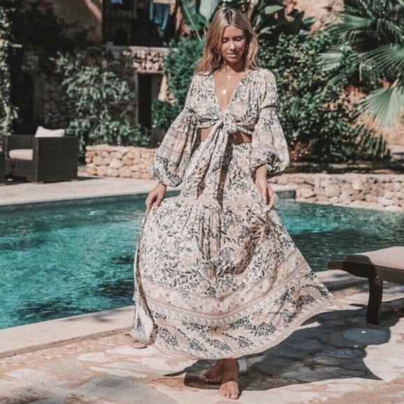 Spell Dresses & Skirts - Spell Gypsy Oasis Pearl Tie Front Crop Top & Maxi Skirt Set S